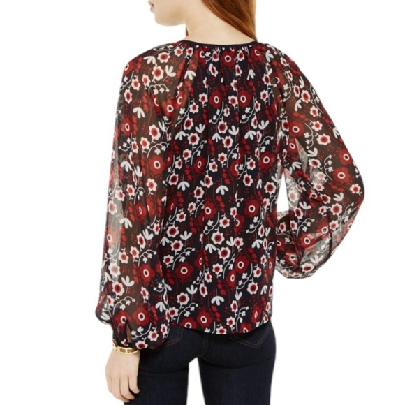 NWOT Tommy Hilfiger Red & Navy Blue Sheer Floral Blouse Size XXL - Picture 3 of 14